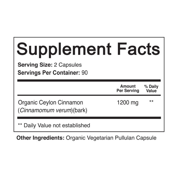 NutriFlair Organic Ceylon Cinnamon Supplement 1200mg (180 Count (Pack of 1))