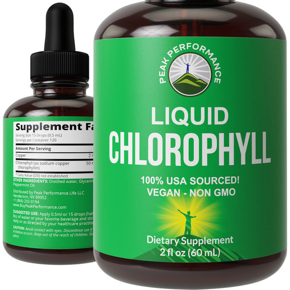 Chlorophyll Liquid Drops - Vegan, Non-GMO,  Liquid Chlorophyll Drops for Water. Supplement for Energy, Skin Care, Immune + Digestive Support,  Deodorant