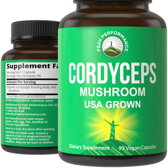 Cordyceps Mushroom Capsules | USA Grown Made with Cordyceps Mushroom | ly Harvested Cordyceps Sinensis Extract in Vegan Capsules | Support Memory, Energy, and Endurance | 90 Pills