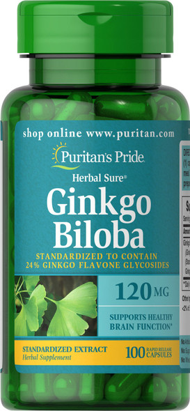 Puritan's Pride Ginkgo Biloba Standardized Extract 120 mg-100 Capsules