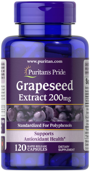 Puritans Pride Grapeseed Extract 200 Mg Capsules, 120 Count