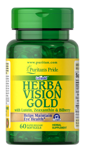 Puritans Pride Herbavision Gold with Lutein, Bilberry and Zeaxanthin-60 Softgels, White