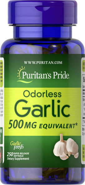 Puritan's Pride Odorless Garlic 500 Mg, 250 Softgels by Puritan's Pride, 250 Count (5493)