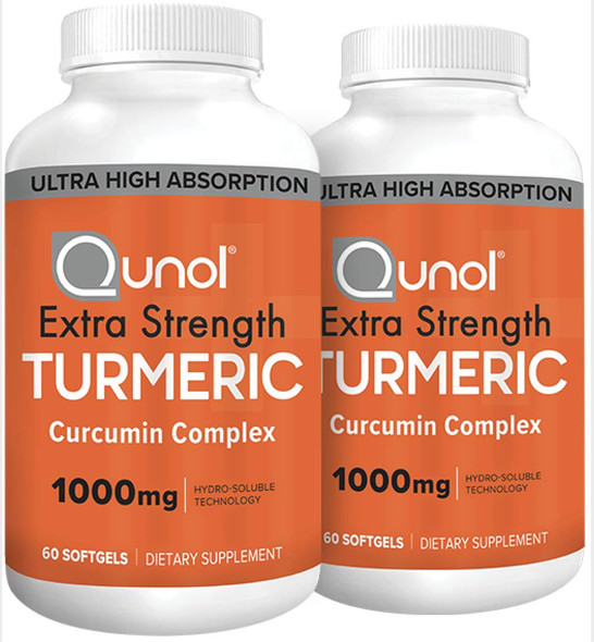 Qunol Turmeric Curcumin Softgels, with Ultra High Absorption 1000mg, Joint Support, Dietary Supplement, Extra Strength, 60 Count Twin Pack