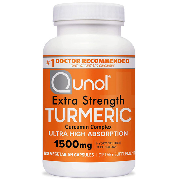 Turmeric Curcumin Capsules, Qunol with Ultra High Absorption 1500mg, Joint Support Supplement, Extra Strength Tumeric, Vegetarian Capsules, 2 Month Supply, 180 Count (Pack of 1)