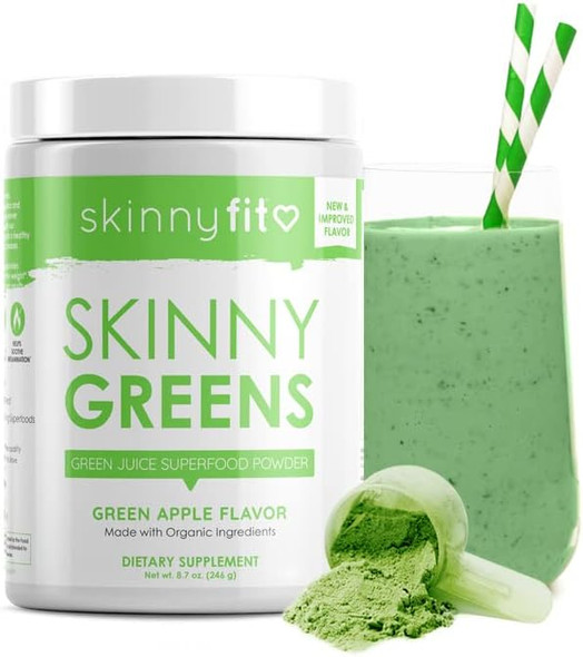 SkinnyFit Skinny Greens, Green Juice Superfood Powder, Green Apple Flavor, Natural Energy & Focus, Helps Reduce Inflammation, Spirulina, Chlorella, 30 Servings