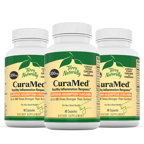 Terry ly CuraMed 200 mg (3 Pack) - 60 Vegan Capsules - Superior Absorption BCM-95 Curcumin Supplement, Promotes Healthy Inflammation Response - Non-GMO, Gluten-Free, Kosher - 180 Servings