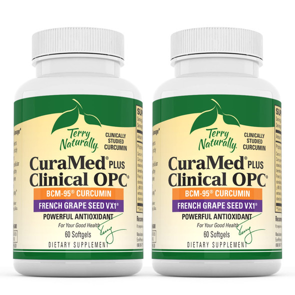Terry ly CuraMed Plus Clinical OPC - 60 Softgels, Pack of 2 - BCM-95 Curcumin & French Grape Seed VX1 - Supports Brain, Heart, Colon, Breast, Prostate & Liver Health - 60 Total Servings