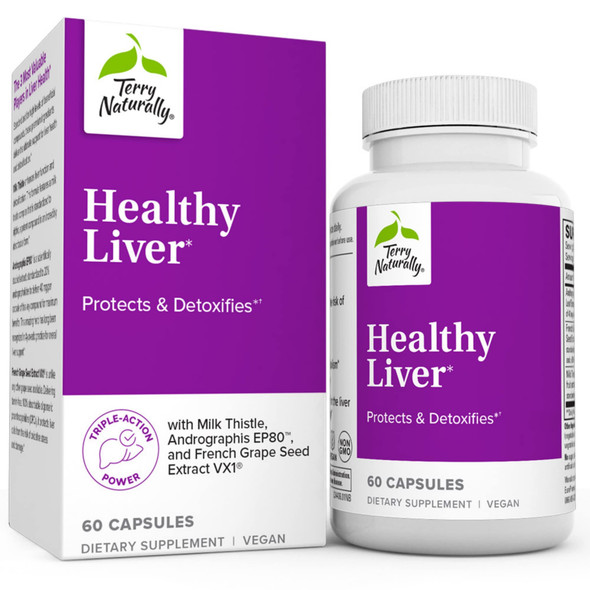 Terry ly Healthy Liver - 60 Capsules - with Milk Thistle, Andrographis EP80 & French Grape Seed Extract VX1 - Non-GMO, Vegan - 60 Servings