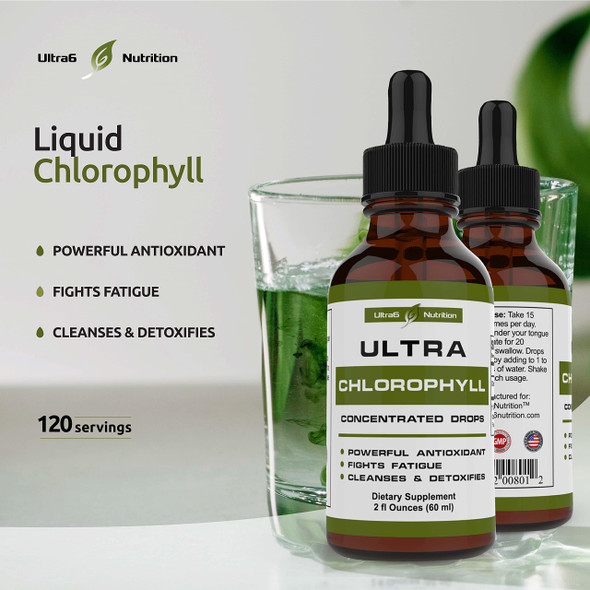 Liquid Chlorophyll Drops “ Boost Energy, Strengthen Immune System, Detox and Cleanse The Body. Chlorophyll Drops for Water Works as a Natural Deodorant. 120 Servings.