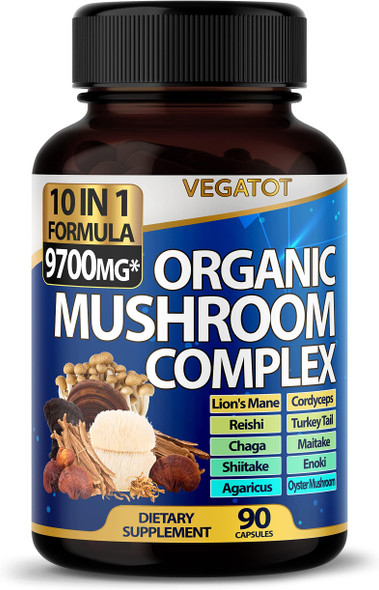 VEGATOT­ High Strength Mushroom Supplement - Lions Mane, Cordyceps, Reishi Nootropic Complex - Brain, Energy, Focus Memory Support ** 3-Month Supply