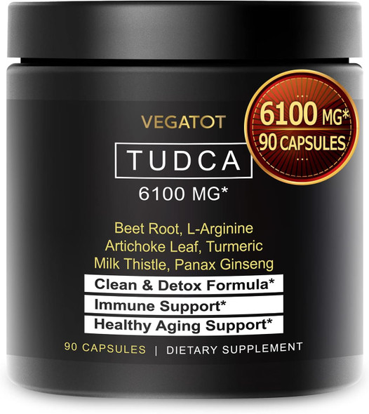 VEGATOT TUDCA (Tauroursodeoxycholic Acid)  Liver Support with Beet Root L-Arginine Milk Thistle Artichoke - Bile Flow Support Clean & Detox Formula