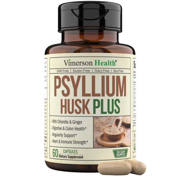 Psyllium Husk with Ginger, Chlorella & Acai Berry Extract and More - Daily Fiber Supplement for Gut Health, Digestive and Regularity Support. Promotes Cardiovascular Health & Energy. For Men and Women