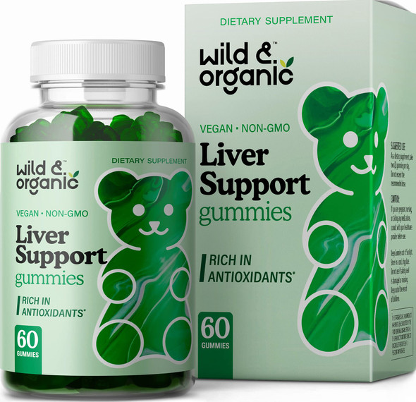 Wild & Organic Liver Support Gummies - Liver Cleanse Detox & Repair Supplement w/ Milk Thistle, Chicory, Artichoke, Turmeric. Burdock & Dandelion Root Extract - Immune System Support Gummy - 60 Chews
