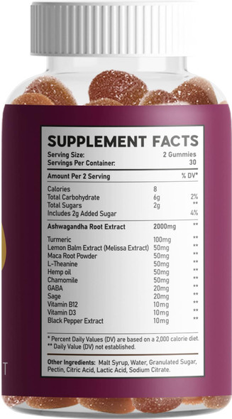 Vivacity - Ashwagandha Vitamin Gummies by Addot WellLife - Hemp Oil, Turmeric, L-theanine, Maca Root, Chamomile Gummy - for Stress, Relax, Calm, Muscle, Energy, Endurance 2 Bottle 120ea
