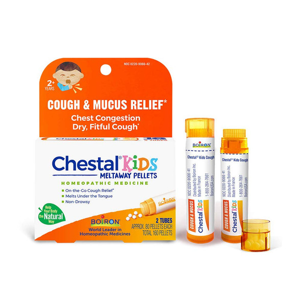 Boiron Chestal Kids Pellets for Cough and Mucus Relief, Nasal or Chest Congestion, and Sore Throat Relief - 2 Count (160 Pellets)