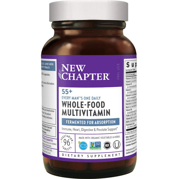 New Chapter Multivitamin for Men 50 Plus + Immune Support Every Man's One Daily 55+ with Fermented Probiotics + Whole Foods + Astaxanthin + Organic Non GMO Ingredients, 96 Count