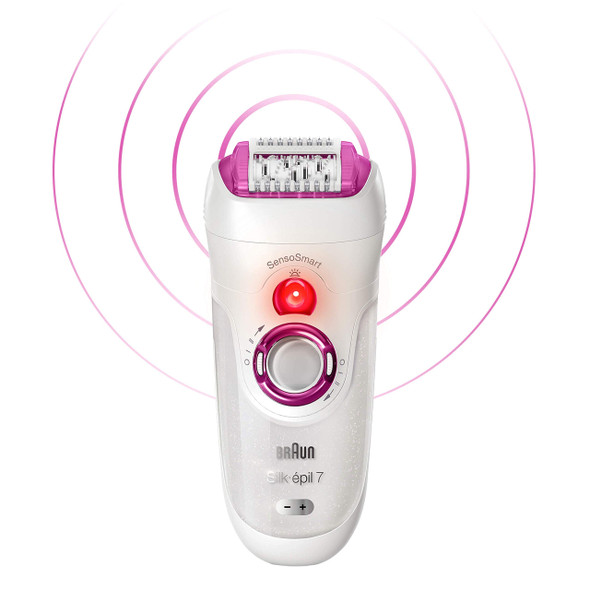 Braun Silk-Epil 7 7-700 SensoSmart Cordless Wet and Dry Epilator with 3 Extras Pink, 2 pin plug