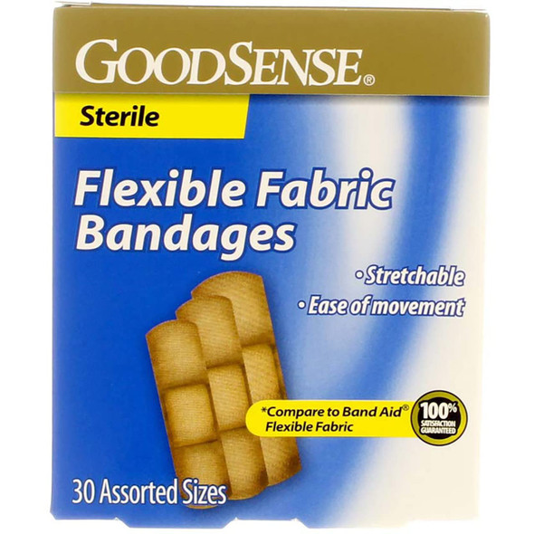 GoodSense Flexible Fabric Bandages, Assorted Sizes, 30 Ct