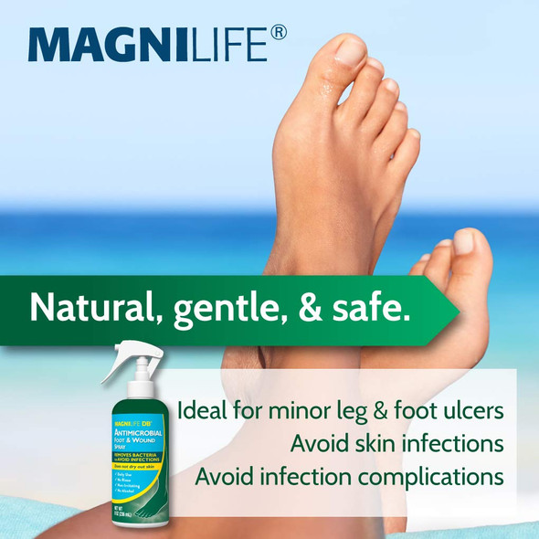 MagniLife DB Antimicrobial Foot and Wound Spray, No-Rinse Topical for Irritation, Cuts and Abrasions, Suitable for Diabetic Skin, -Free - 8oz