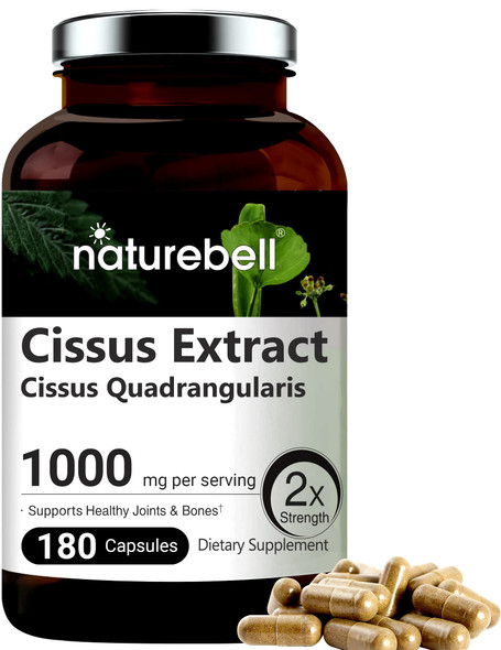 NatureBell Cissus Quadrangularis Capsules, 1000mg , 180 Capsules, Premium Cissus Capsules, Support Joint, Tendon, Bone, Skin, Hair and Cartilage.