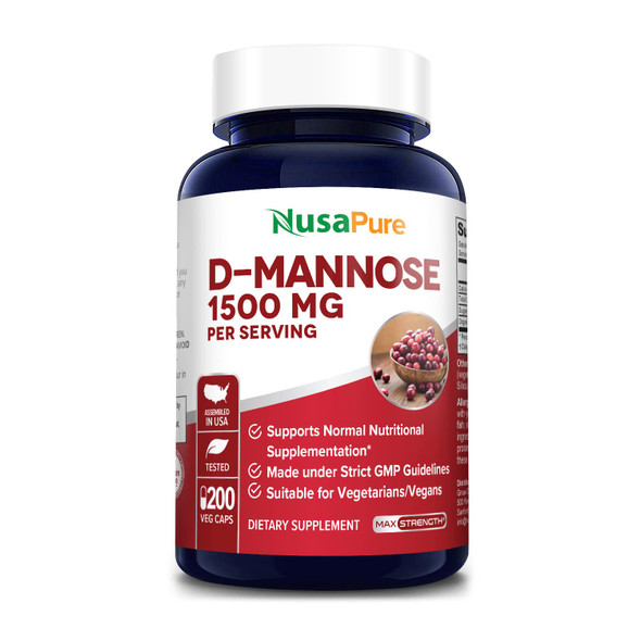 NusaPure D-Mannose 1500 mg  - 200 Vegetarian Capsules (Organic, Non-GMO & Gluten-Free)