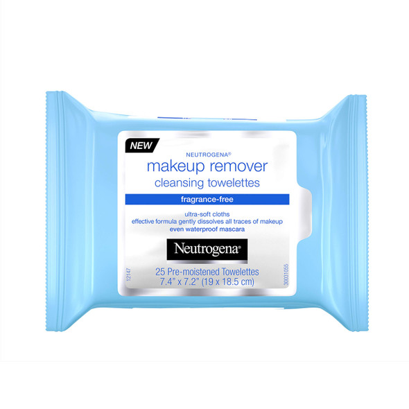 Neutrogena Fragrance-Free Makeup Remover Face Wipes, Daily Facial Cleansing Towelettes for Waterproof Makeup, Dirt & Oil, Gentle, Alcohol-Free & Fragrance Free, 25 ct