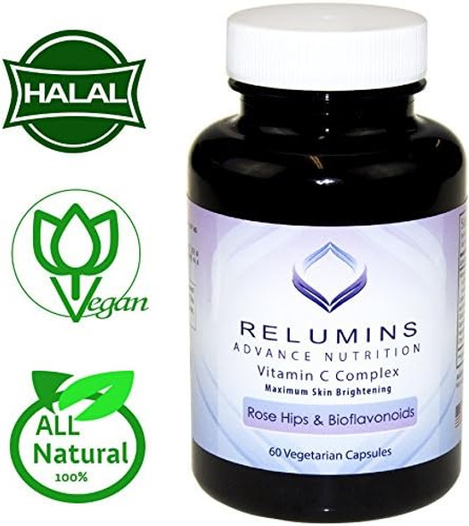 Relumins Advance Vitamin C - MAX Skin Whitening Complex With Rose Hips & Bioflavonoids - 60 Capsules (1 Month Supply)