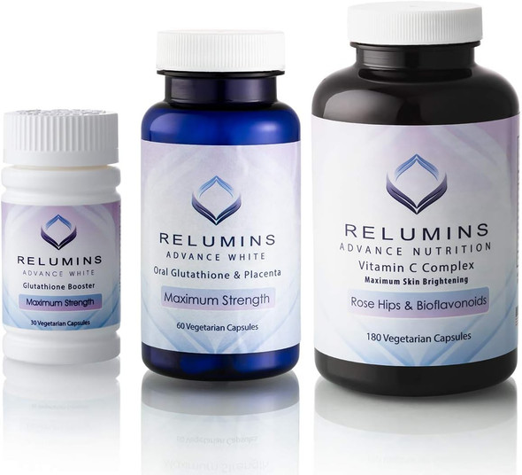 Relumins Advanced White Oral Glutathione, Vitamin C MAX & Booster Capsules - Ultimate Whitening Set