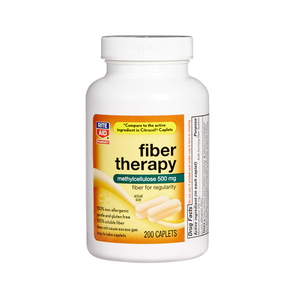 Rite Aid Fiber Therapy Soluble Fiber Supplement - 200 Caplets | 500mg Methylcellulose| Laxatives for Constipation | Constipation Relief | Fiber Pills for  | Fiber Supplements for Women and Men