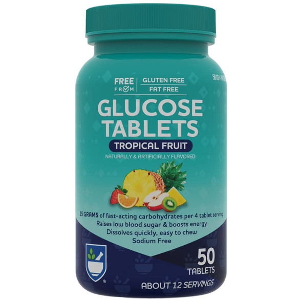 Rite Aid Glucose Tablets, Tropical  Flavor - 50 Count - Low   Tablets - Fat Free -  -  Free -  Free - 4 Carbs