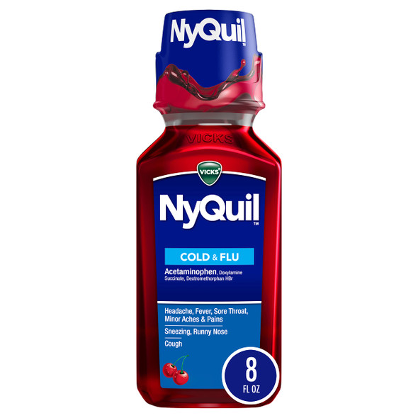 Vicks NyQuil Cough Nighttime Relief, 8 Fl Oz, Cherry Flavor - Relieves Sore Throat, Runny Nose, Cough