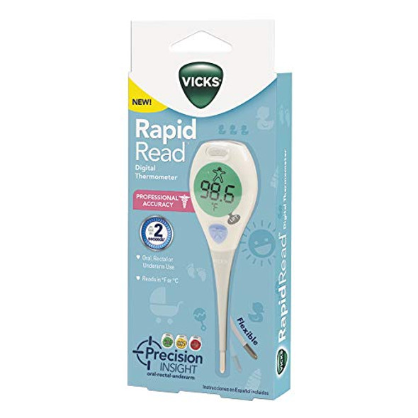 Vicks RapidRead Digital Thermometer  Accurate, Color Coded Readings in 2 Seconds - Digital Thermometer for Oral, Rectal or Under Arm Use