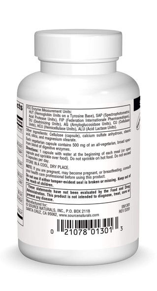 Source s Essential Enzymes 500mg Bio-Aligned Multiple Enzyme Supplement Herbal Defense for Digestion, Gas, Constipation & Bloating Relief - Supports Immune System - 60 Vegetarian Capsules