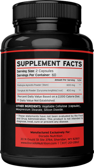 Fadogia Agrestis 600mg & Tongkat Ali 400mg Performance Blend - (120 Capsules) - [Maximum Strength] - Strength, Drive, Athletic Performance & Muscle Mass - Gluten Free, Non-GMO, Vegan Capsules