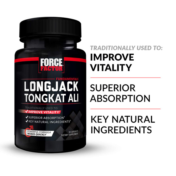 Force Factor Longjack Tongkat Ali 500mg for Men, Longjack Extract to Support Male Vitality and Improve Drive, Longjack Capsules with BioPerine Black  Extract, 60 Capsules (2-Pack)