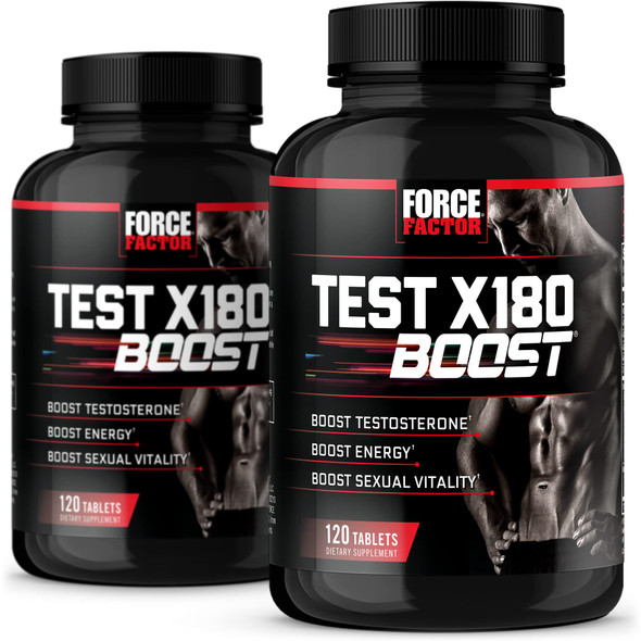 Test X180 Boost, 2-Pack, Testosterone Booster and Energy Supplement for Men, Boost Energy, Increase Stamina, and Enhance Vitality, with D-Aspartic  and Fenugreek, Force Factor, 240 Tablets