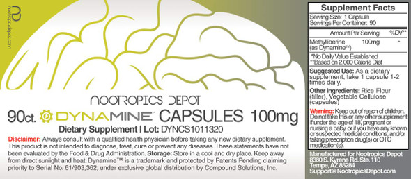 Dynamine Methylliberine Capsules | 100mg | 90 Count | Coffee and  Alternative | Fast Acting  Energy Supplement | Heightens Focus | Supports Mood | Increase Motivation