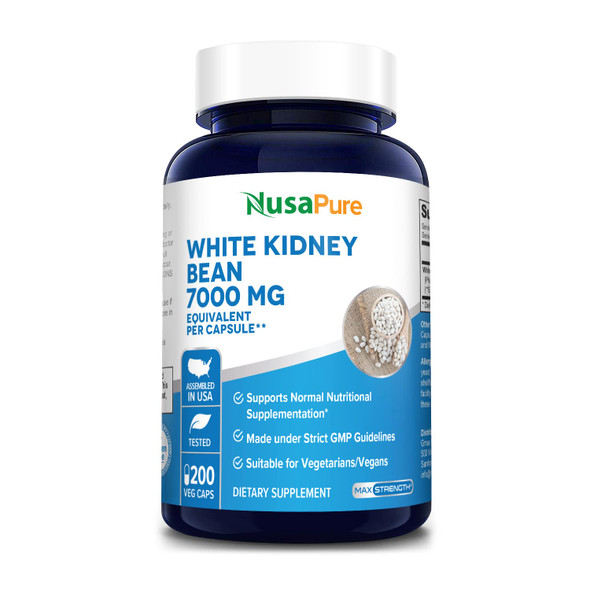 NusaPure White Kidney Beans 7,000 mg 200 Veg Capsules - Extract 20:1, Vegetarian, Gluten-Free and Non-GMO