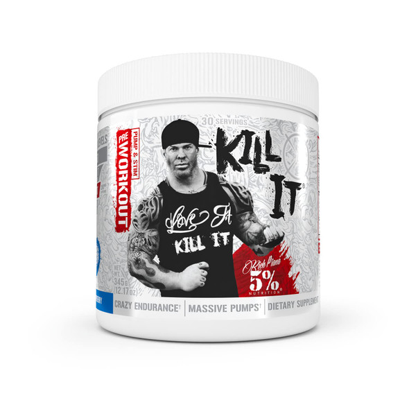 5% Nutrition Rich Piana Kill It Pre Workout Powder w/ Creatine, Jitter-Free , NO-Booster, Beta Alanine, L-Citrulline for Focus, Pump, Endurance, Recovery 13.23 oz, 30 Srvgs (Blue Raspberry)