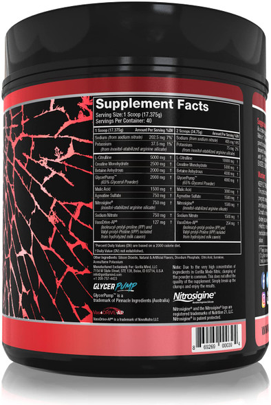 Gorilla Mode Nitric Stimulant Free Pre-Workout  Best Tasting and Most Effective Stimulant Free Pre-Workout/Massive  · Vasodilation · Power / 700 Grams (Cherry Blackout)