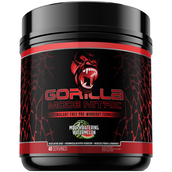 Gorilla Mode Nitric Stimulant Free Pre-Workout  Best Tasting and Most Effective Stimulant Free Pre-Workout/Massive  · Vasodilation · Power / 700 Grams (Watermelon)