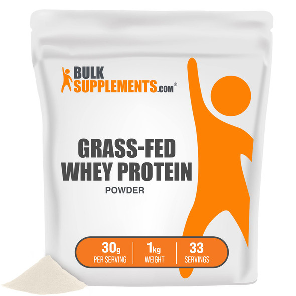 BulkSupplements Grass Fed Whey Protein Powder - Pure Protein Powder - Unflavored Whey Protein Powder - Protein Supplement - Protein Powder Without  Sweeteners (1 Kilogram - 2.2 lbs)
