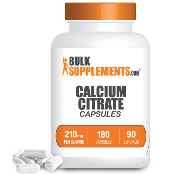 BulkSupplements Calcium Citrate Capsules - Calcium Supplements for Bone Health - Unflavored - 1000mg (210mg of Calcium)  (180 Capsules)