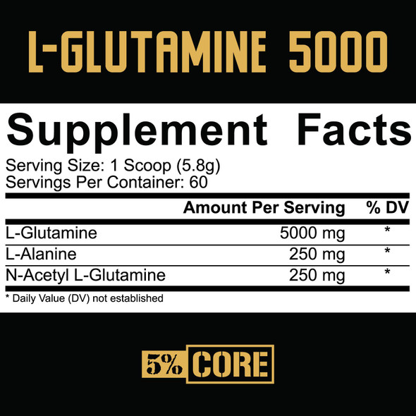 5% Nutrition L-Glutamine 5000 Supplement w/ L-Alanine | Immune & Digestive Support | Amino  Muscle Builder Post Workout Recovery | Unflavored (60 Servings)