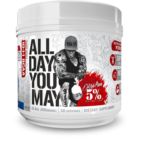 5% Nutrition Rich Piana Bundle | AllDayYouMay BCAA Powder + Kill It Reloaded High-Stim Pre-Workout (Blue Raspberry)