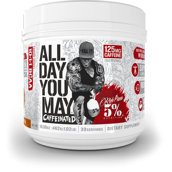 5% Nutrition Rich Piana Bundle | AllDayYouMay Caffeinated BCAA Powder (Southern Sweet Tea) + Kill It Reloaded High-Stim Pre-Workout ( Punch)