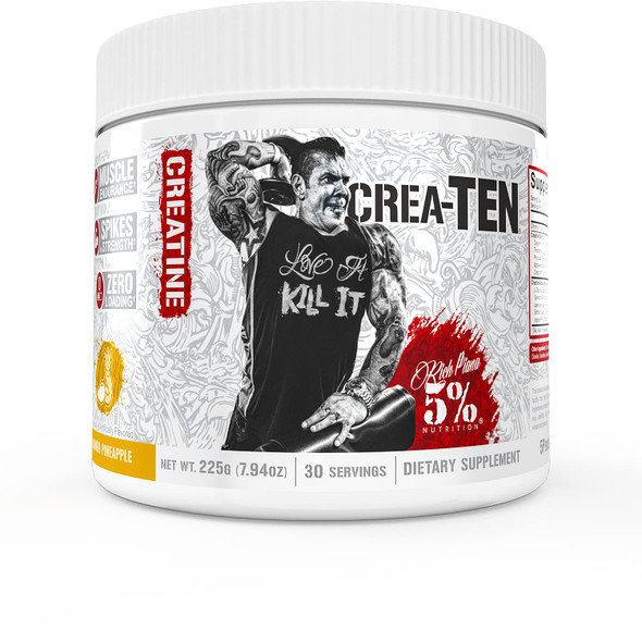 5% Nutrition Rich Piana CreaTEN 10-in-1 Formula | Flavored Creatine Powder for Muscle Gain | Enhance Power, Strength, Endurance, & Recovery | 8.78 oz, 30 Srvngs (Mango Pineapple)