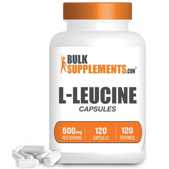 BulkSupplements L-Leucine Capsules - Leucine Supplements for Muscle Endurance, BCAA Supplement - Unflavored Capsules - 1 Capsule  - 4-Month Supply (120 Capsules)