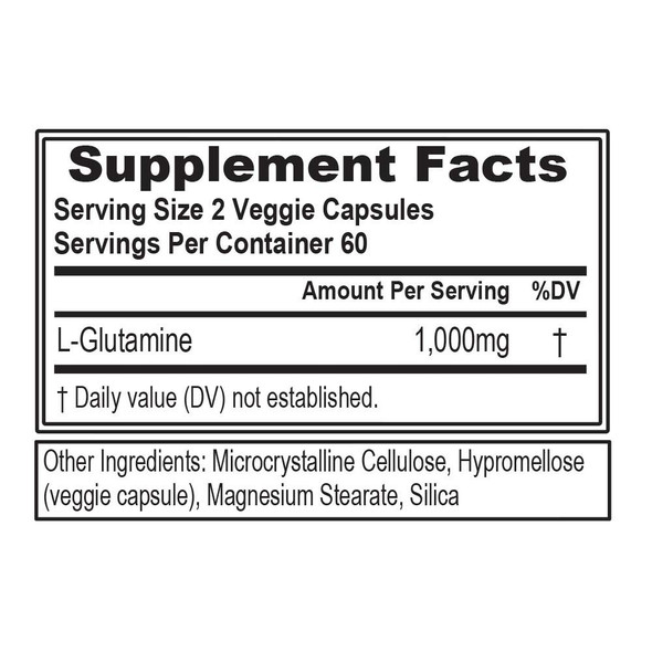 Evlution Nutrition L-Glutamine 1000, 1g Pure L Glutamine , Post Workout, Nitrogen porter, Immune Support, Vegan, Gluten-Free, Veggie Capsules (60 Servings)